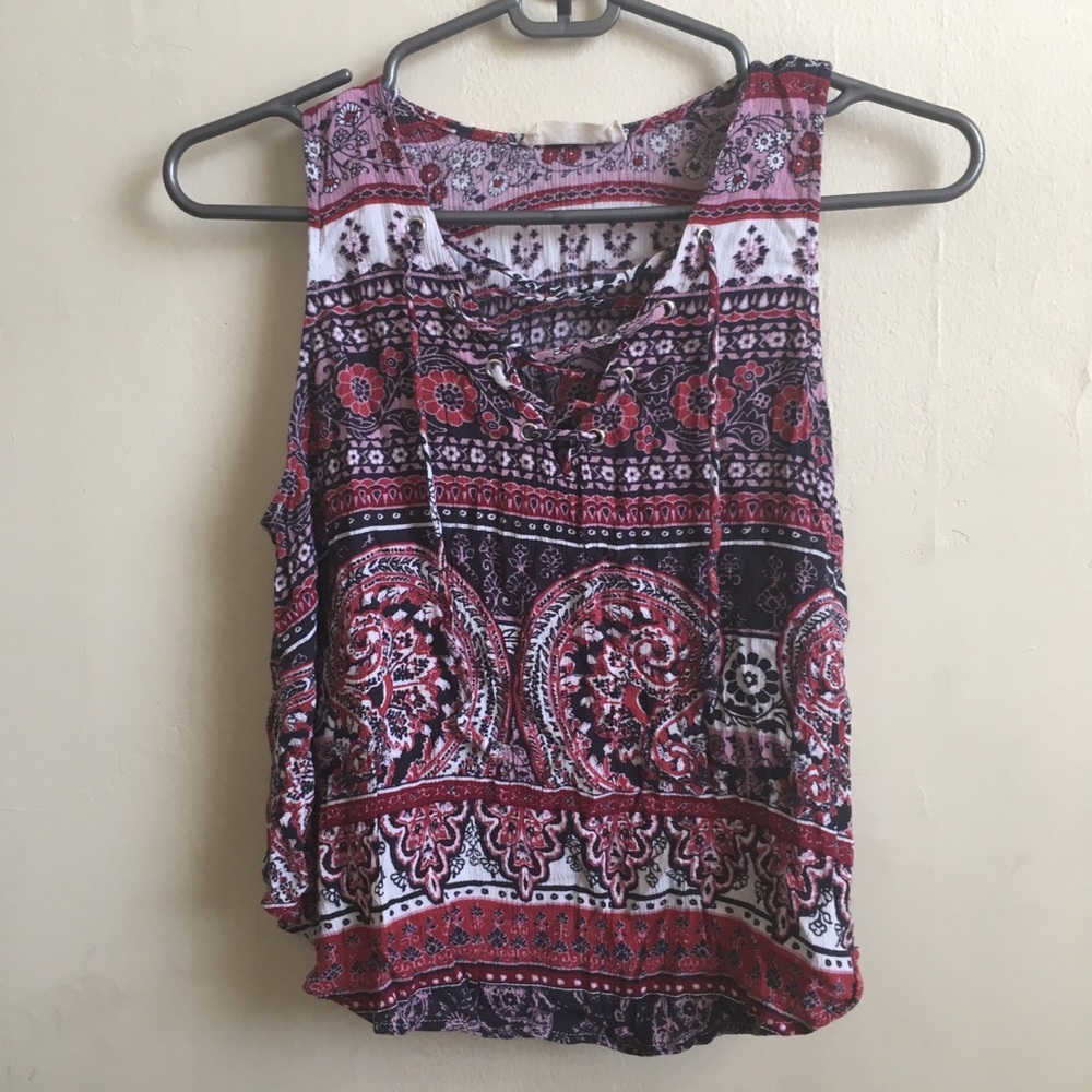 Paisley lace up tank